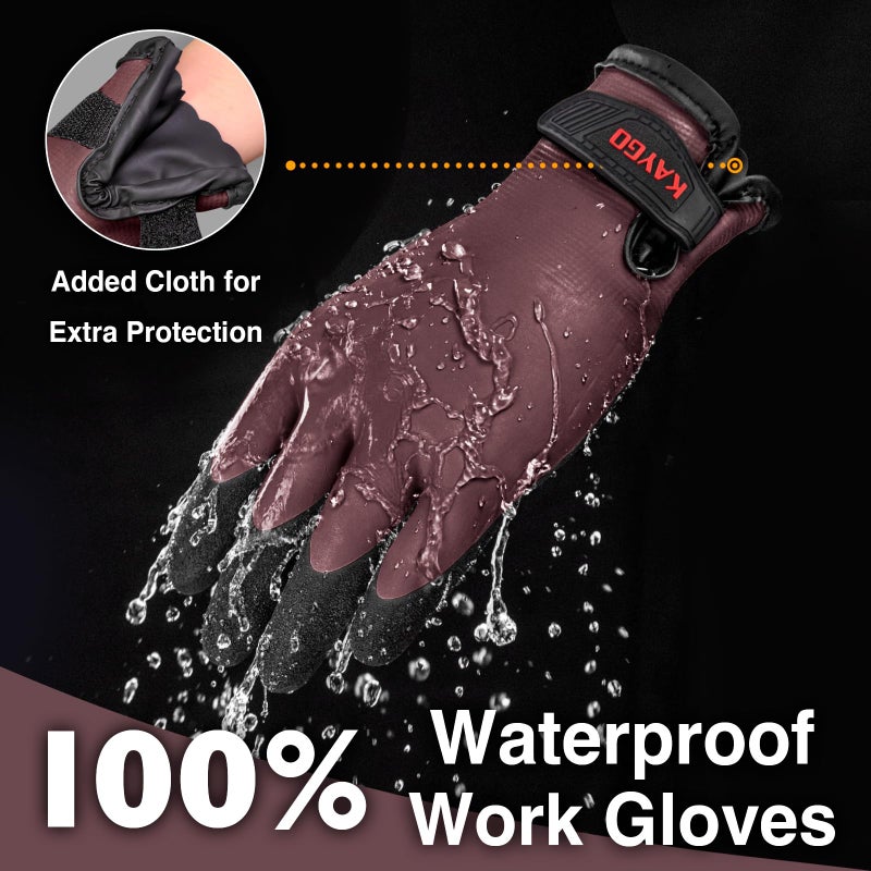 KAYGO Waterproof Thermal Work Gloves, Double Latex Coated, Good Grip and Dexterity, Insulated Liner Warm for Freezer Storage Cold Weather Fishing Winter Outdoor Jobs, KG145W,Medium,Brown - Image 3